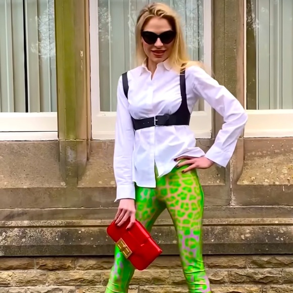 H&M Studio Collection Green Leopard Print Patterned Leggings - Picture 4 of 16